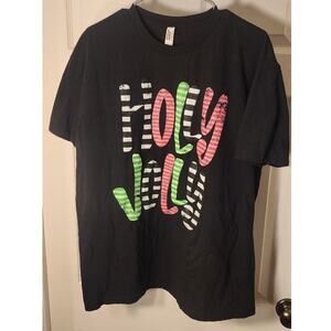 American Apparel Holy Jolly Christmas Graphic T-Shirt Black XL Holiday